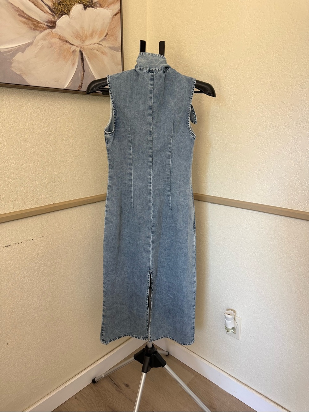 Commense Blue Denim Tie-Neck Midi Dress XS | Quiet Luxury Denim Dress - Picture 7 of 7